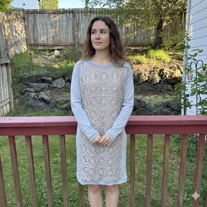 Anthro Cluny sweater dress Sunburst Crochet Front open back Size Small